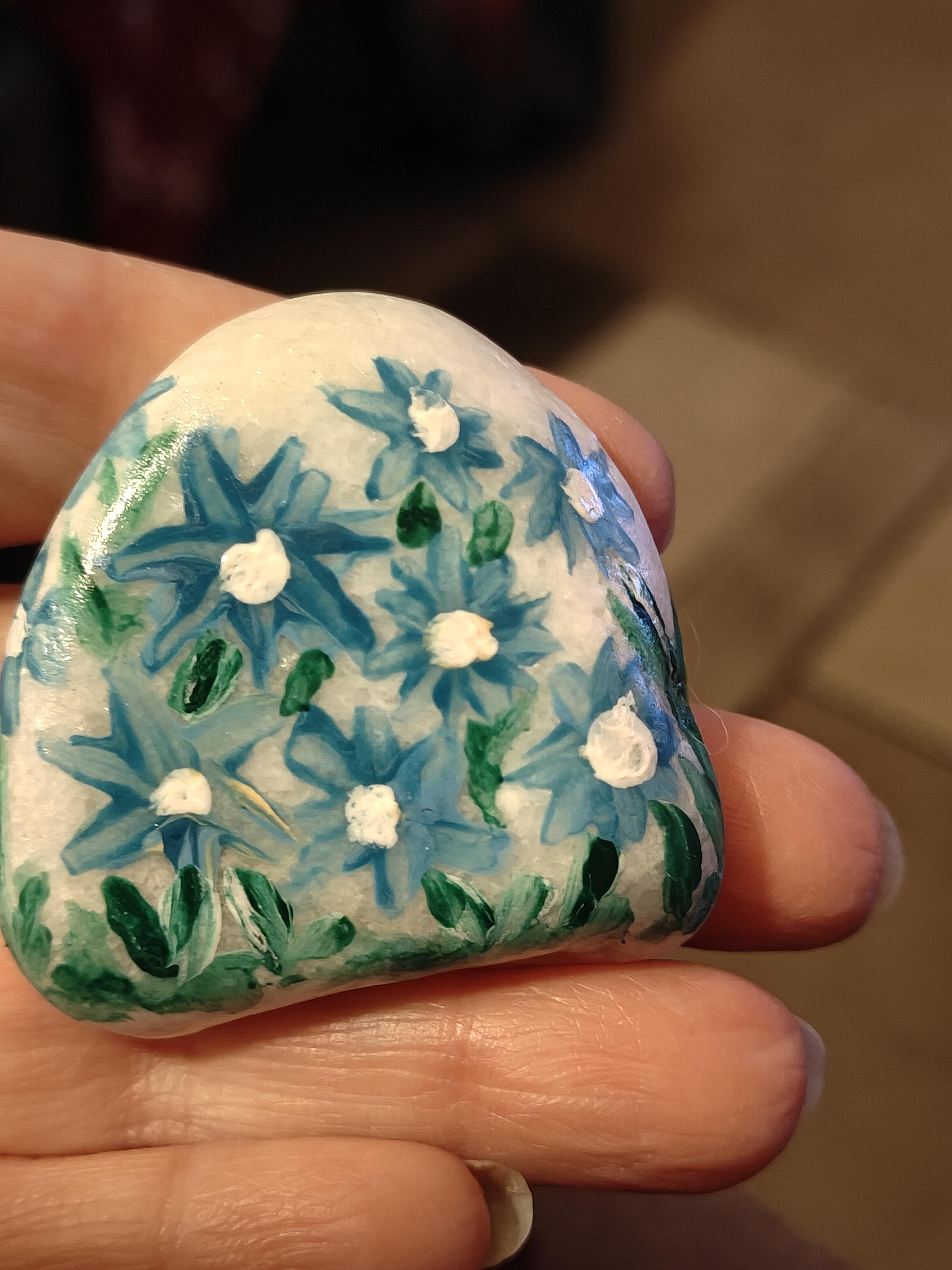 Blauwe bloemen op gelukssteentje